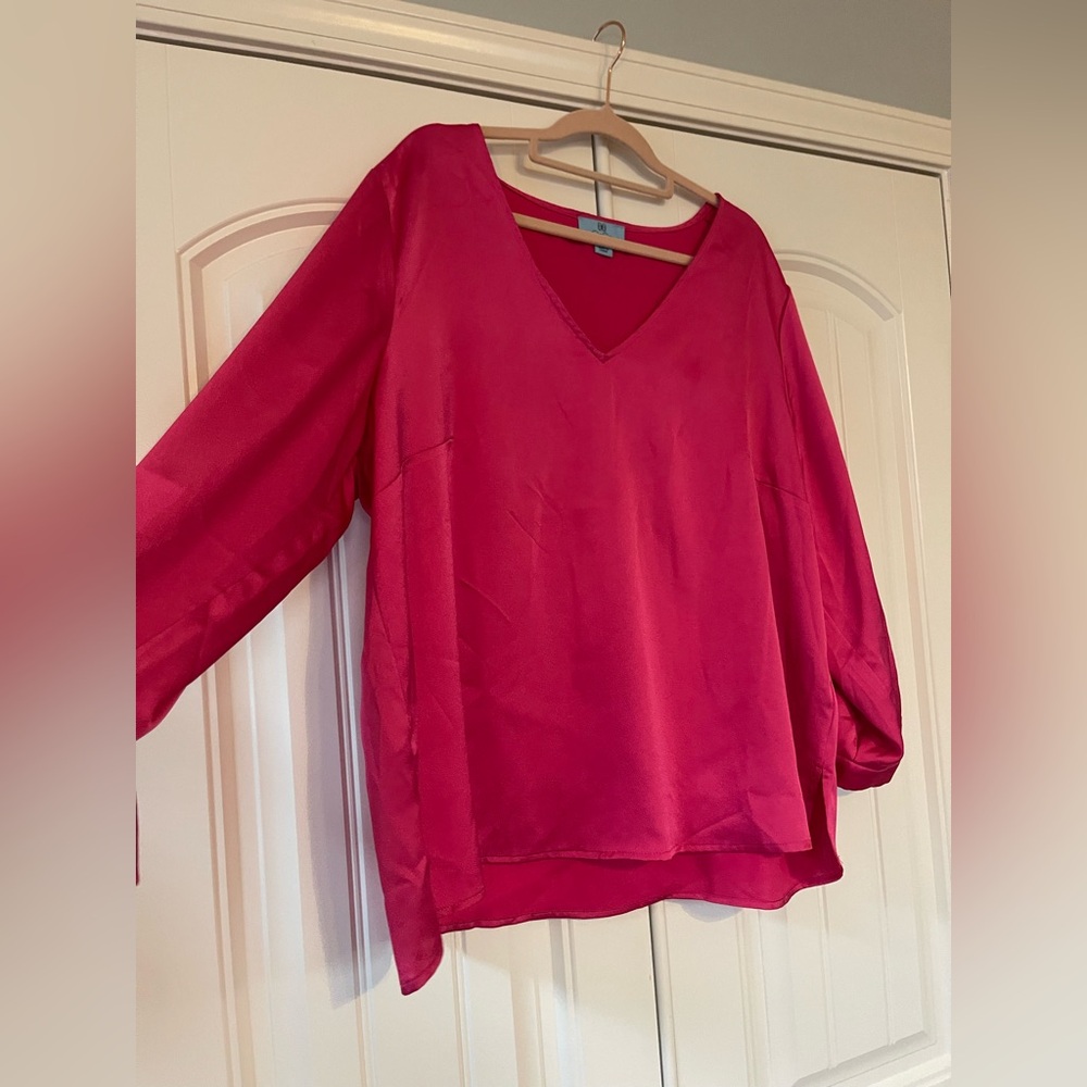 CeCe Fuchsia Blouse with Bow Accent Sleeves 2X